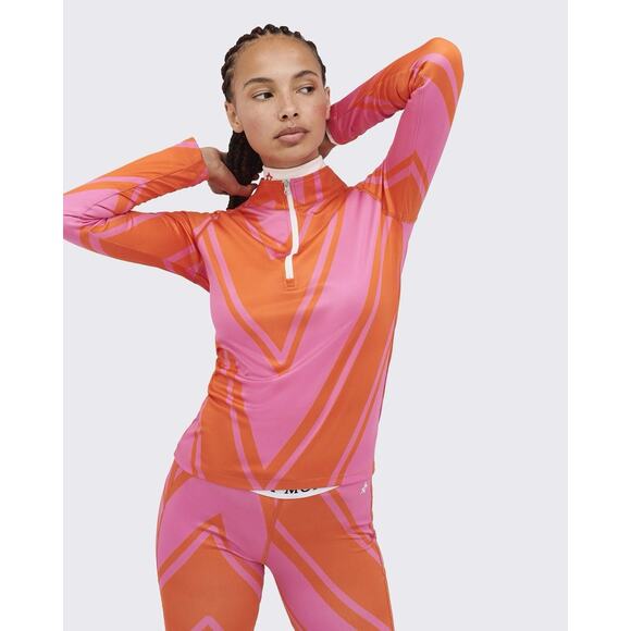 Perfect Moment Thermal Half Zip Pink and Orange Chevron Print Size S - Picture 11 of 12